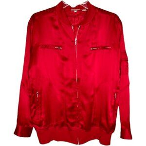 Chico's 100% Silk Full Zip Bomber Jacket - Red - Chico's 1/US 8-10